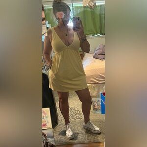 beautiful marigold yellow cotton dress with pockets fits small - large